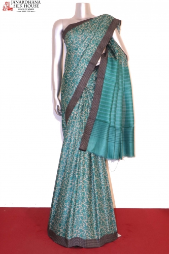 Handloom Printed Tussar Silk Saree